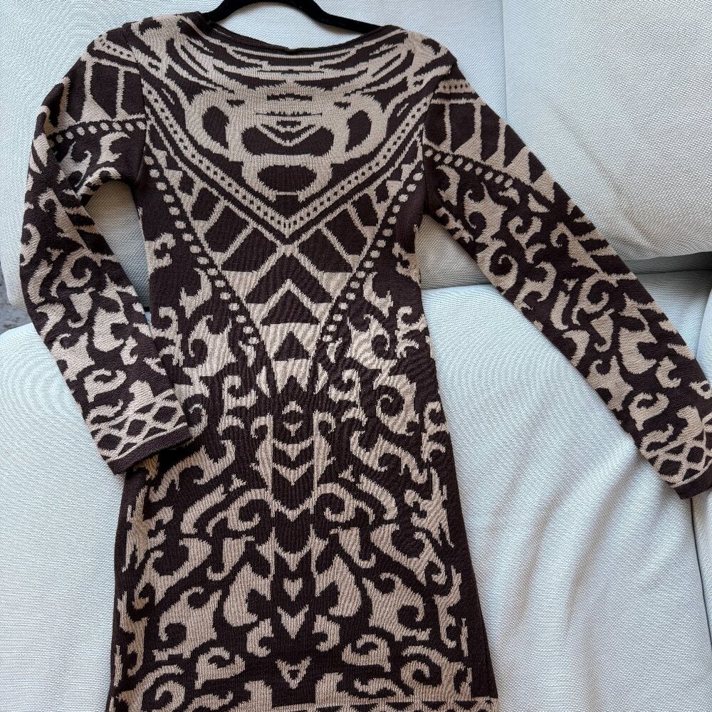 Knit Brown and Tan Long Sleeve Dress